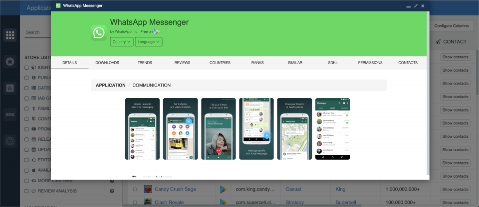 WhatsApp pop-up feature — app analytics, app insights.