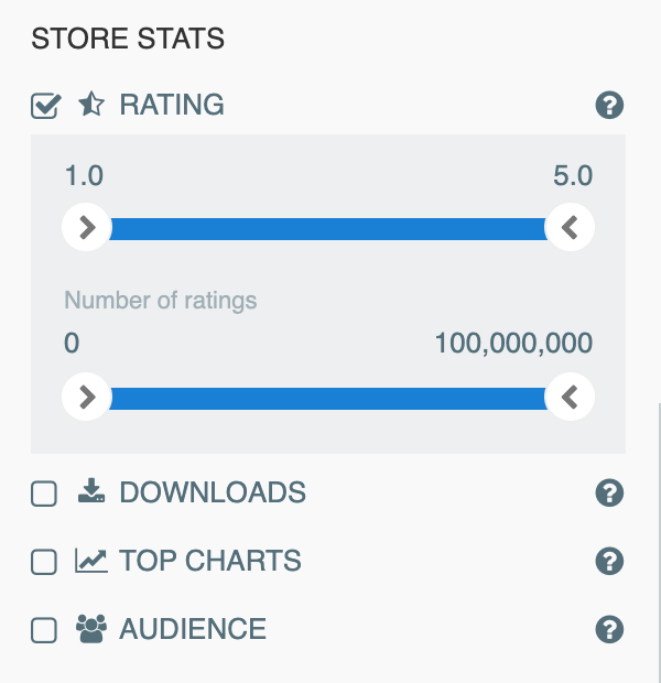 App ratings filters — mobile app analytics